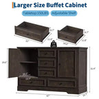 Mobile Credenza Stile Rustico con 5 Cassetti e 2 Ante, Mobile Bar in Legno, Ripiani Regolabili, per Sala da Pranzo, Soggiorno