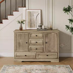 Mobile Credenza Stile Rustico con 5 Cassetti e 2 Ante, Mobile Bar in Legno, Ripiani Regolabili, per Sala da Pranzo, Soggiorno