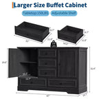 Mobile Credenza Stile Rustico con 5 Cassetti e 2 Ante, Mobile Bar in Legno, Ripiani Regolabili, per Sala da Pranzo, Soggiorno