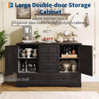 Mobile Credenza Stile Rustico con 5 Cassetti e 2 Ante, Mobile Bar in Legno, Ripiani Regolabili, per Sala da Pranzo, Soggiorno