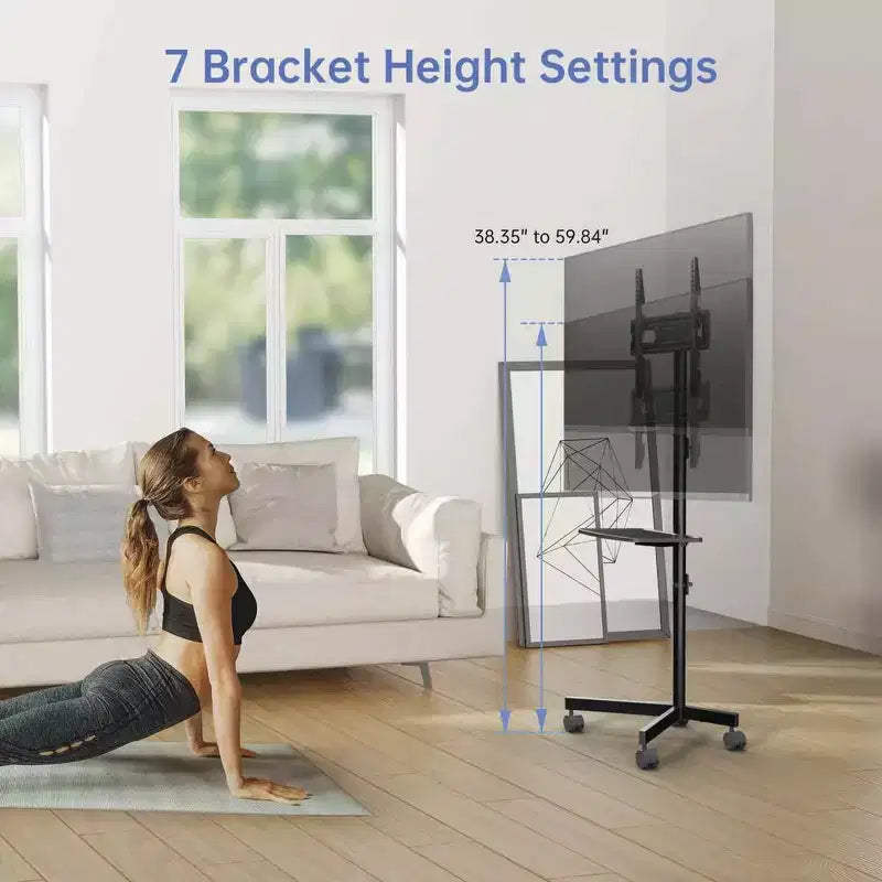Carrello TV mobile con ruote per TV LCD/LED/OLED da 32-60 pollici, ripiano regolabile in altezza, supporta fino a 40 kg, VESA massimo 400x400mm