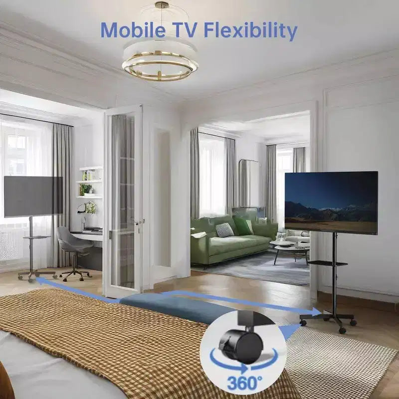 Carrello TV mobile con ruote per TV LCD/LED/OLED da 32-60 pollici, ripiano regolabile in altezza, supporta fino a 40 kg, VESA massimo 400x400mm