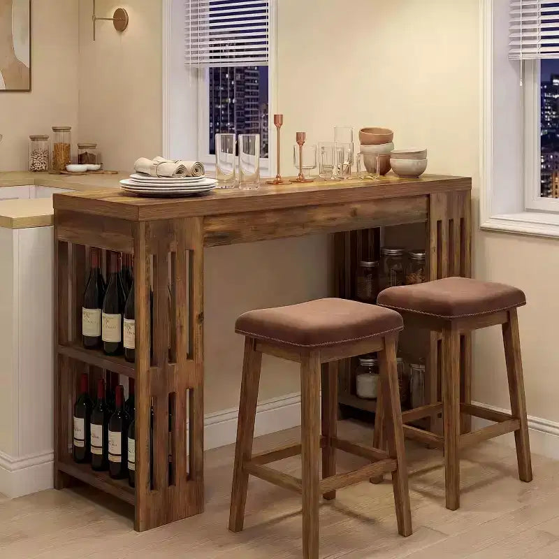 Tavolo da bar, grande bancone bar in legno da 160 cm con portabottiglie, tavolo da pub con ripiani portaoggetti per sala da pranzo, soggiorno, cucina, marrone