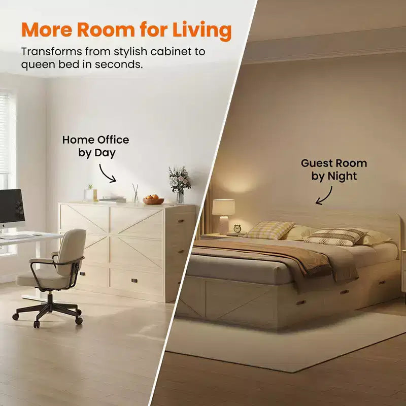 Letto a Scomparsa Convertibile con Cassetti Contenitore, Set Divano Letto Ospiti Multifunzione, Materasso Escluso