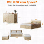 Letto a Scomparsa Convertibile con Cassetti Contenitore, Set Divano Letto Ospiti Multifunzione, Materasso Escluso