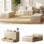 Letto a Scomparsa Convertibile con Cassetti Contenitore, Set Divano Letto Ospiti Multifunzione, Materasso Escluso
