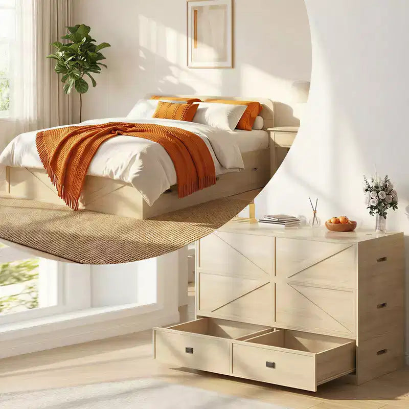 Letto a Scomparsa Convertibile con Cassetti Contenitore, Set Divano Letto Ospiti Multifunzione, Materasso Escluso