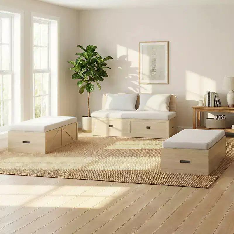 Letto a Scomparsa Convertibile con Cassetti Contenitore, Set Divano Letto Ospiti Multifunzione, Materasso Escluso