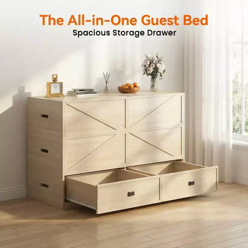 Letto a Scomparsa Convertibile con Cassetti Contenitore, Set Divano Letto Ospiti Multifunzione, Materasso Escluso